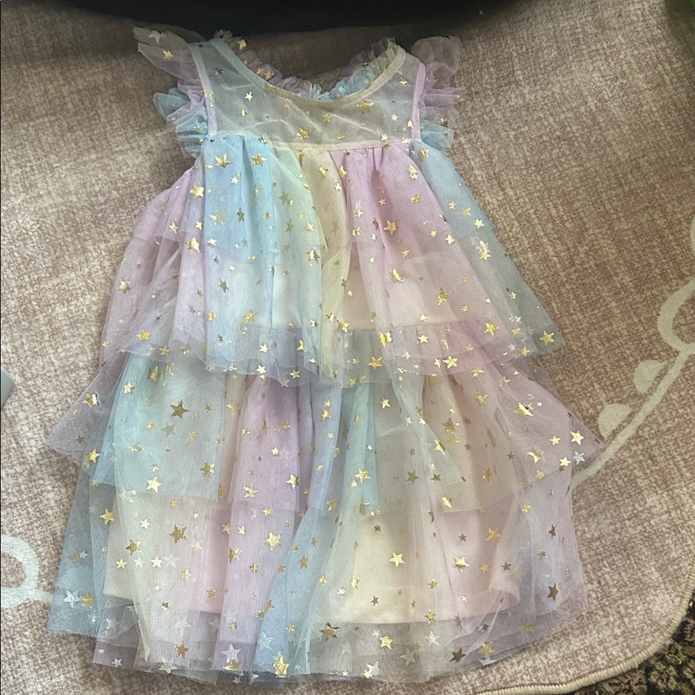 Pastel Rainbow Star Tulle Dress for Girls